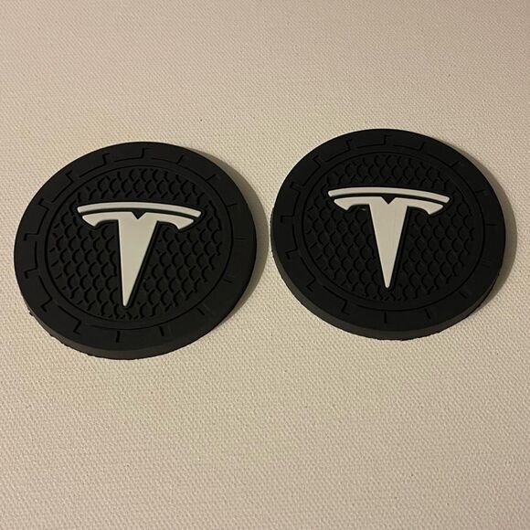 Tesla Car Cup Coasters Black set of 2 NWT - Picture 3 of 4